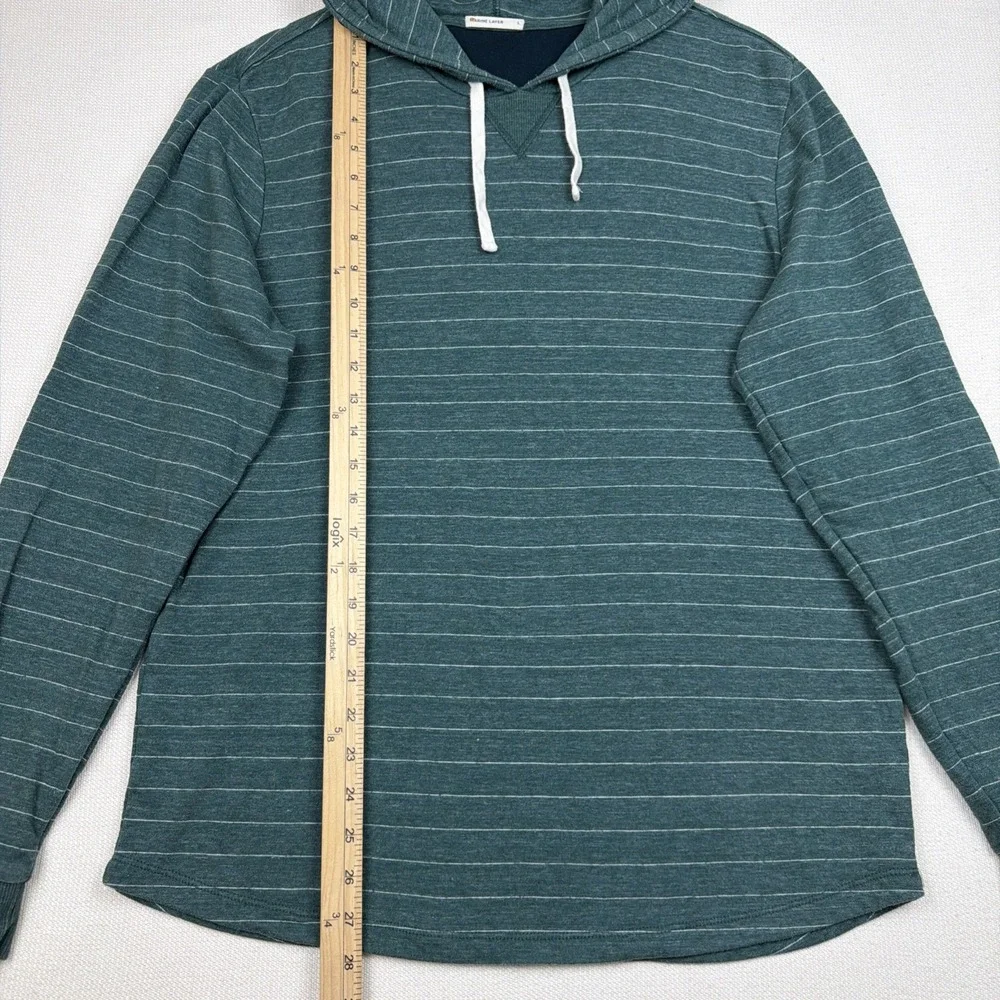 Marine Layer Double Knit Pullover Hoodie Size L Green White Striped Minimalist